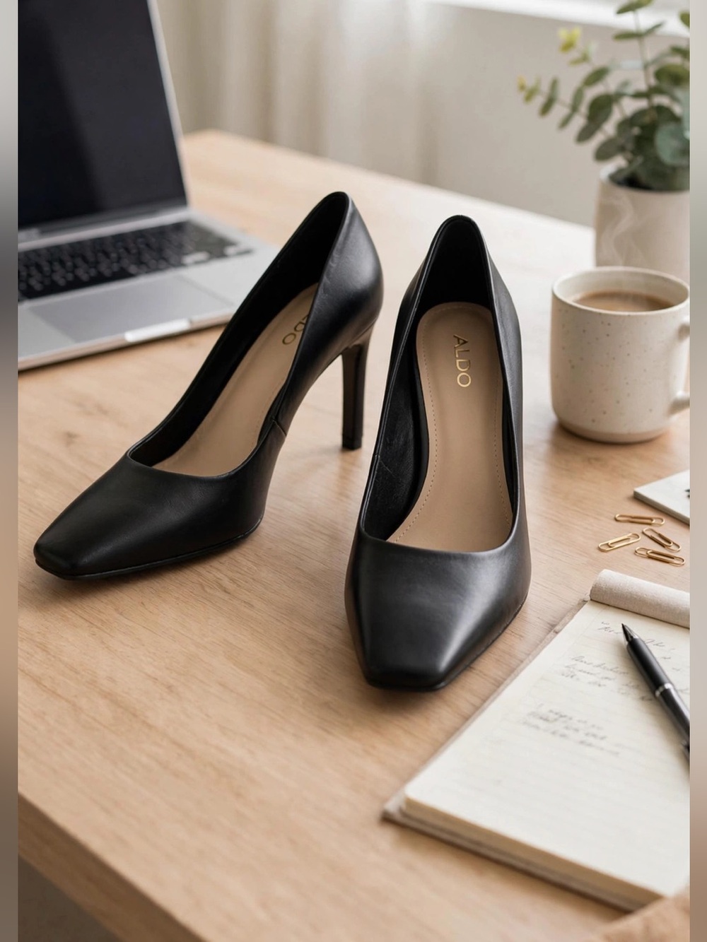 Aldo Black Square-Toe Leather Pumps